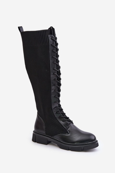 Lace-up boots with elastic shaft black Vamilena
