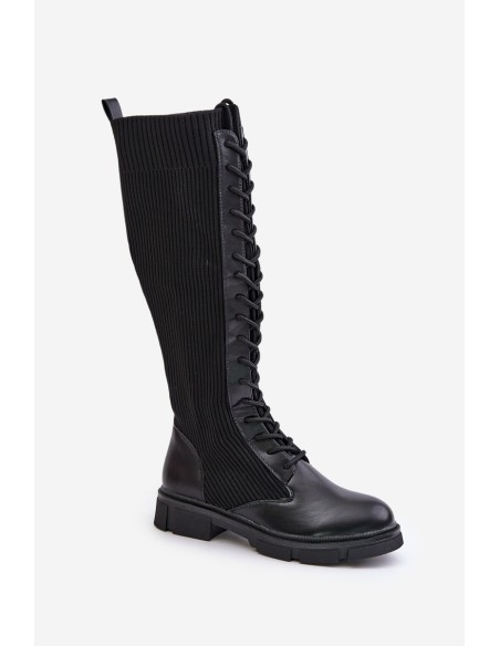 Lace-up boots with elastic shaft black Vamilena