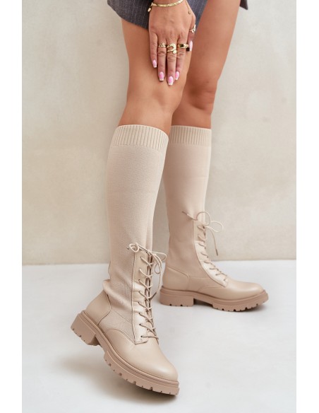 Lace-up boots with elastic shaft black Vamilena