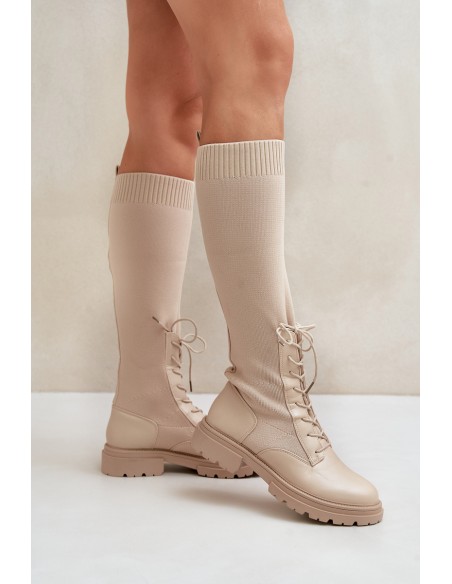 Lace-up boots with elastic shaft black Vamilena