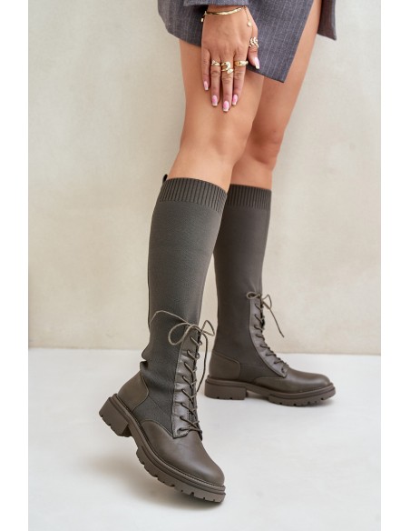 Slip-on Boots With Sock Shaft Dark Green Iranel