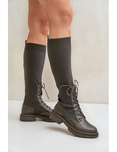 Slip-on Boots With Sock Shaft Dark Green Iranel