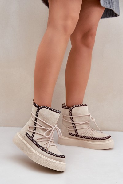 Moteriški sniego batai su siuvinėjimu ant platformos šviesiai smėlio spalvos Naleris
