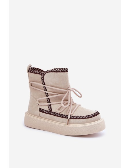 Women's Snow Boots With Embroidery On Platform Light Beige Naleris