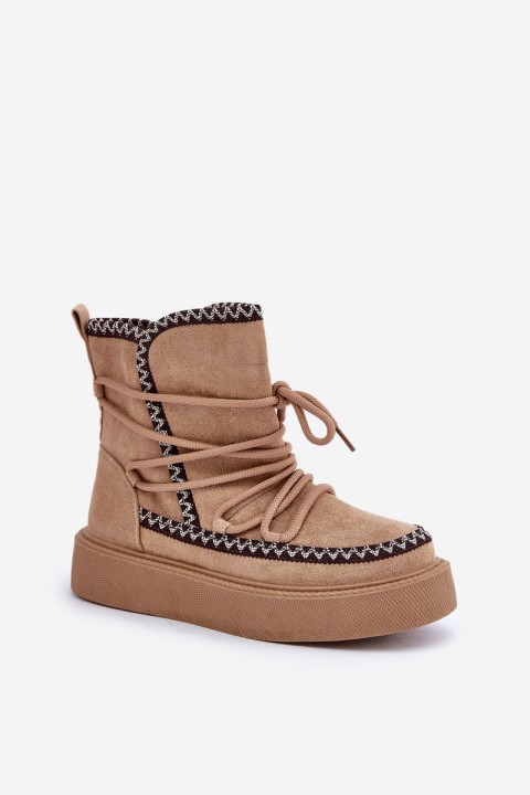 Women's Snow Boots With Embroidery On Platform Brown Naleris