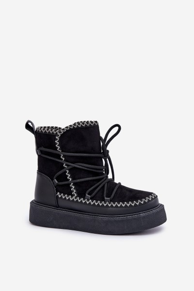 Women's Snow Boots With Embroidery On Platform Black Naleris 2