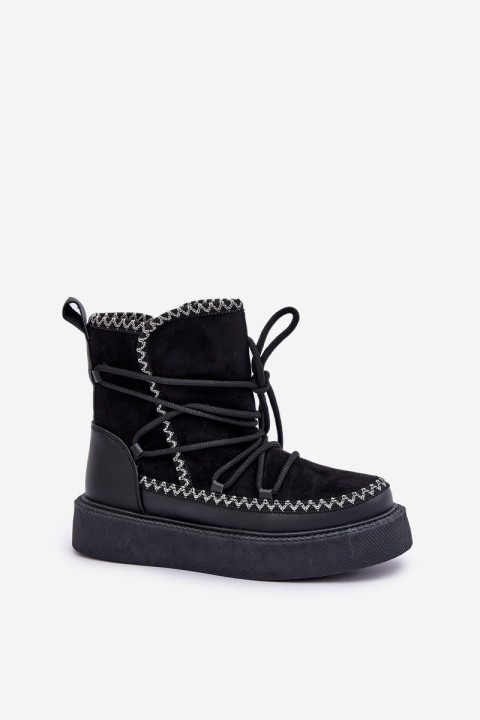 Women's Snow Boots With Embroidery On Platform Black Naleris