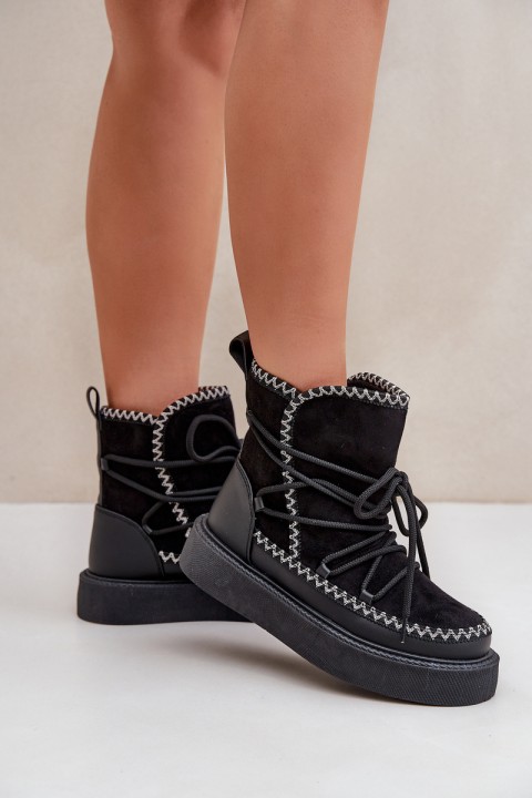 Women's Snow Boots With Embroidery On Platform Black Naleris