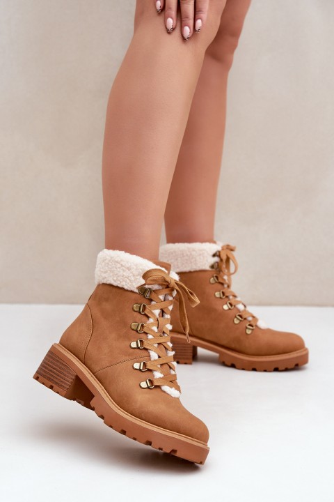 Women's Ankle Boots With Sheepskin On Low Heel Camel Brenneth