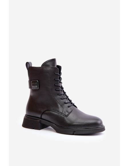 Warm Women's Worker Boots Natural Leather Black Vinceza 66688