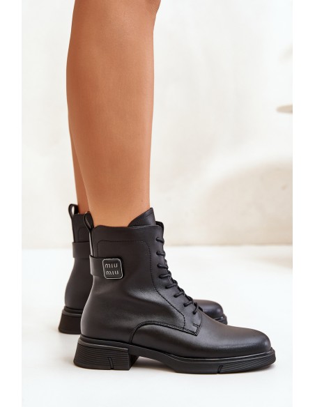 Warm Women's Worker Boots Natural Leather Black Vinceza 66688