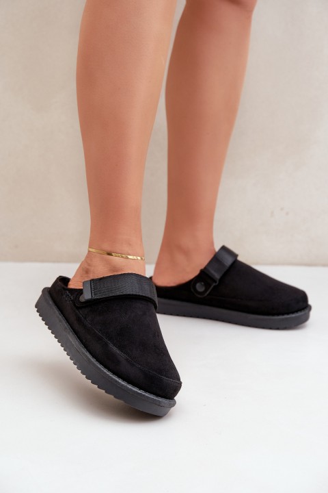 Warm Ladies Slippers On Platform Black Neliel