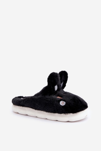 Furry Slippers With Bunny Motif Black Natasha 2