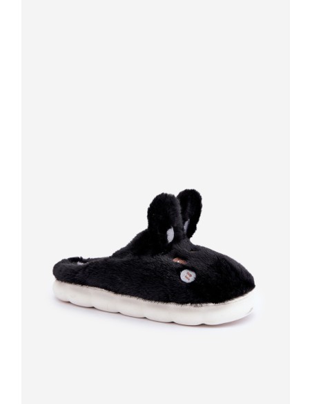 Furry Slippers With Bunny Motif Black Natasha