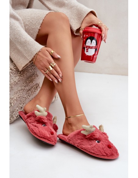 Christmas Slippers With Reindeer Motif Coral Asielle