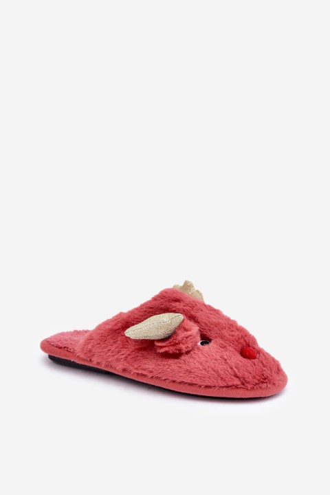 Christmas Slippers With Reindeer Motif Coral Asielle