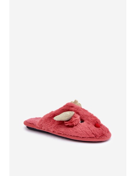 Christmas Slippers With Reindeer Motif Coral Asielle