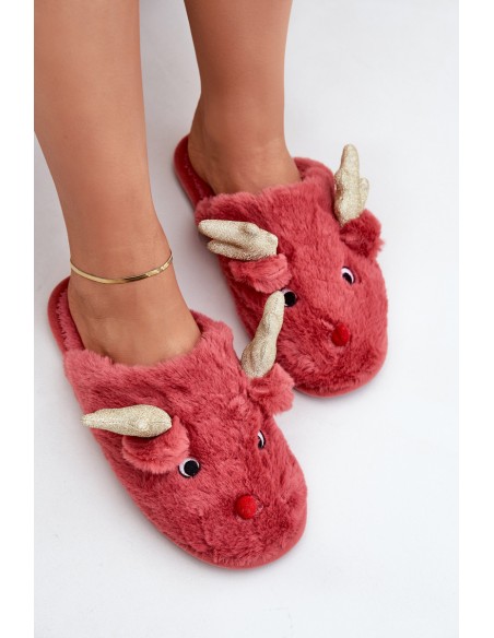 Christmas Slippers With Reindeer Motif Coral Asielle