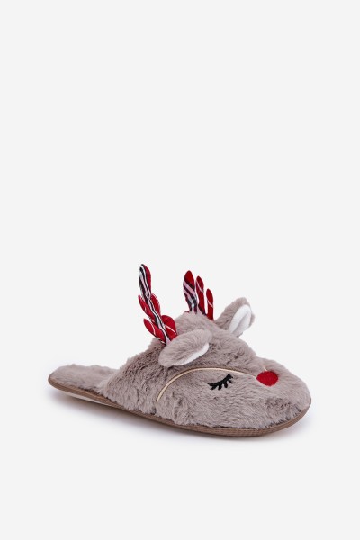 Christmas Slippers With Reindeer Design Dark Beige Sylaia 2