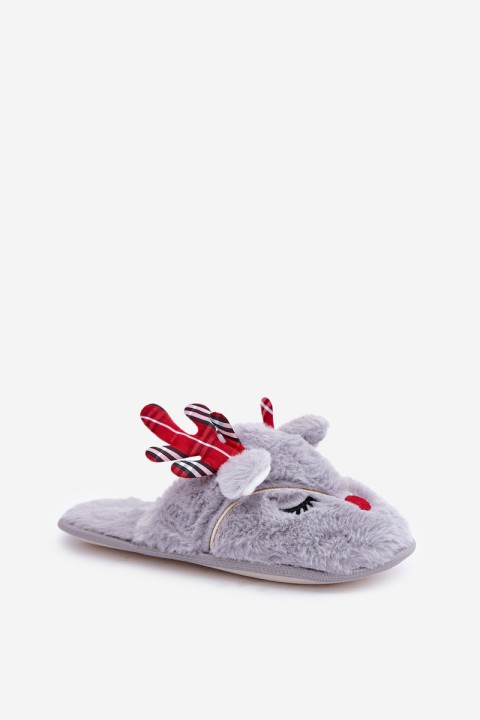 Christmas Slippers With Reindeer Motif Gray Sylaia