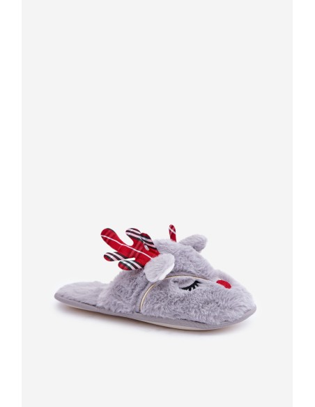 Christmas Slippers With Reindeer Motif Gray Sylaia