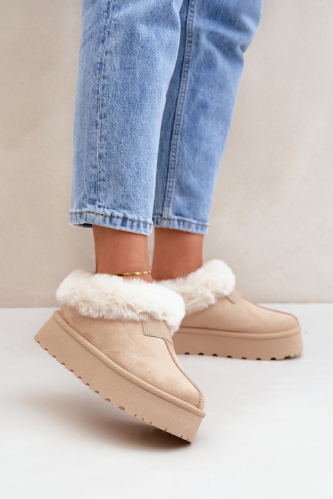 Snow Boots With Low Shaft With Fur On Platform Eco Suede Light Beige Neathoria