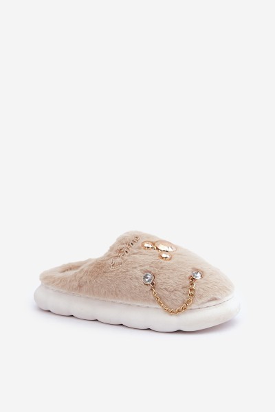 Furry Slippers With Bows Beige Ivelfedi 2