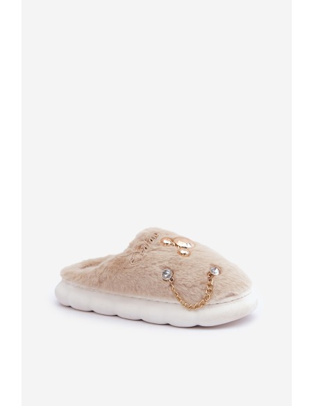 Furry Slippers With Bows Beige Ivelfedi