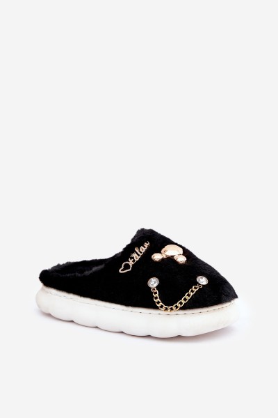 Furry Slippers With Bows Black Ivelfedi