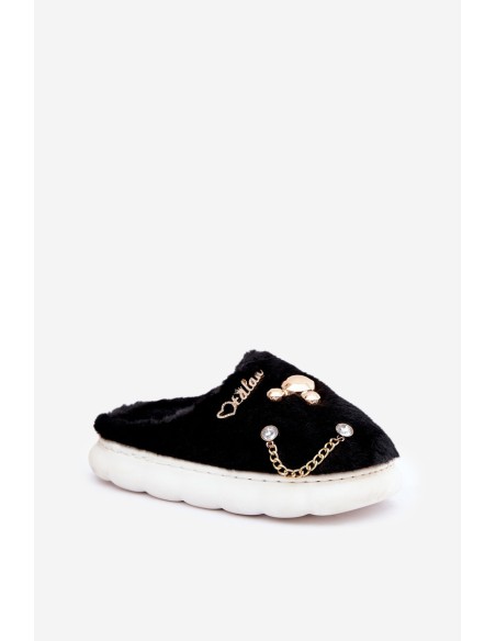 Furry Slippers With Bows Black Ivelfedi