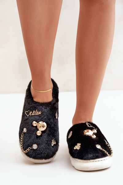 Furry Slippers With Bows Black Ivelfedi 2