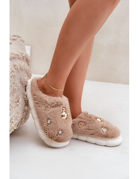 Furry Slippers With Prints Dark Beige Ivelfedi