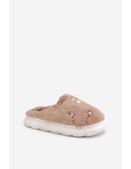 Furry Slippers With Prints Dark Beige Ivelfedi