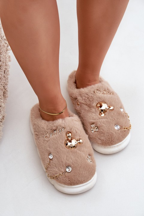 Furry Slippers With Prints Dark Beige Ivelfedi