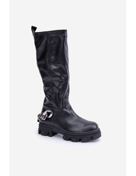Flat Heeled Boots With Chain Black Nauricette