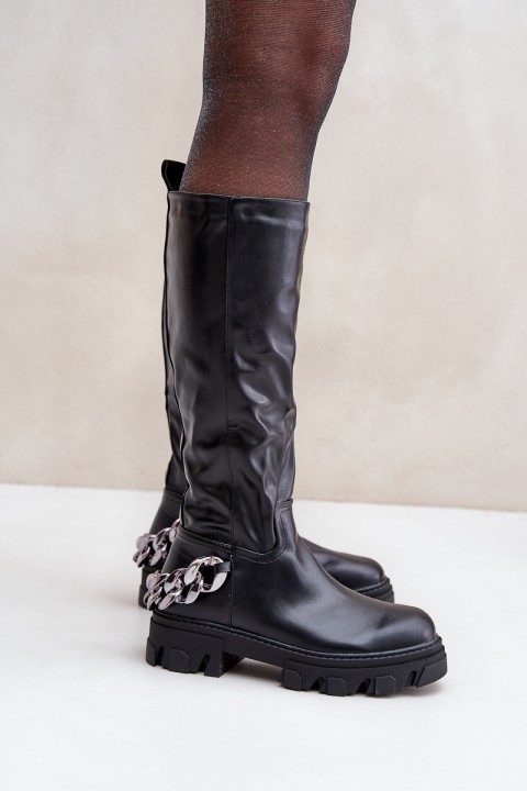 Flat Heeled Boots With Chain Black Nauricette