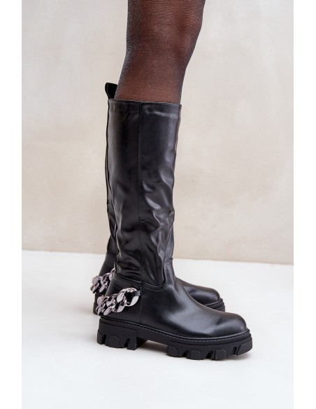 Flat Heeled Boots With Chain Black Nauricette