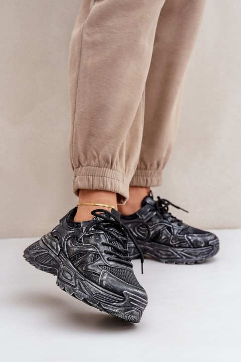 Women's Sneakers With Distress On Platform Black Seladwen