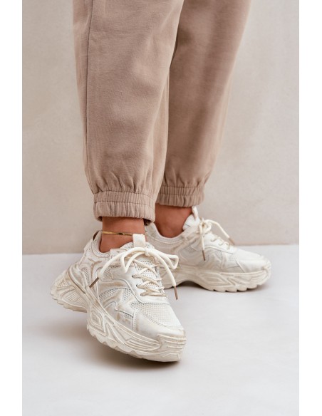Womens Sneakers With Distressing On Platform Beige Seladwen