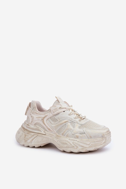 Womens Sneakers With Distressing On Platform Beige Seladwen