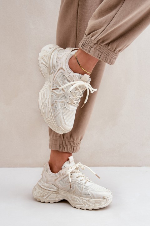Womens Sneakers With Distressing On Platform Beige Seladwen