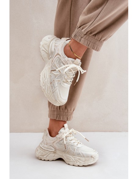 Womens Sneakers With Distressing On Platform Beige Seladwen