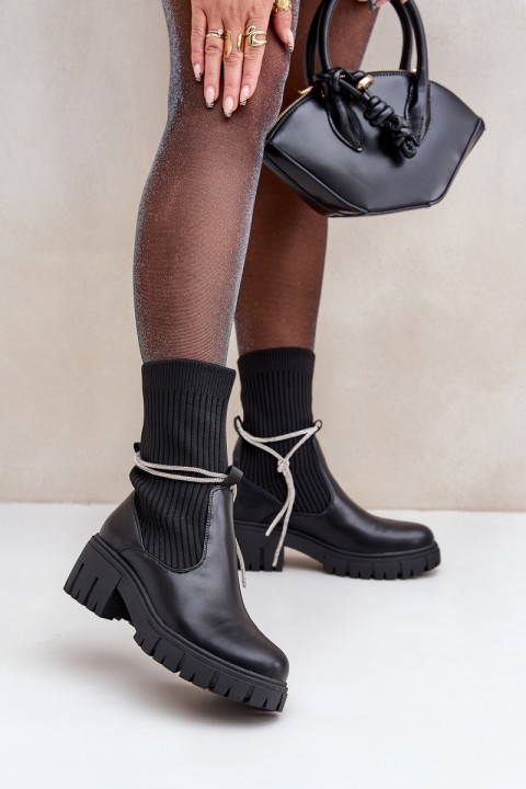 Boots With Sock And Shiny Lacing Black Dinarca