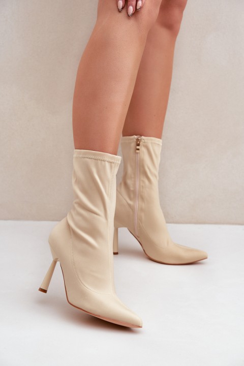 Fabric Stiletto Boots Light Beige Amune