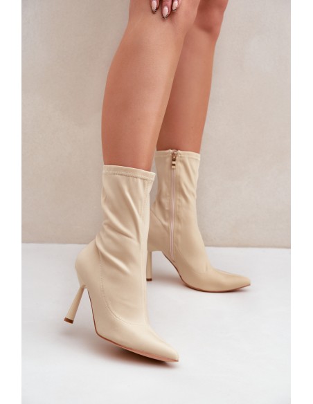 Fabric Stiletto Boots Light Beige Amune