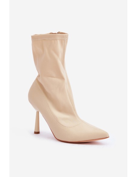 Fabric Stiletto Boots Light Beige Amune