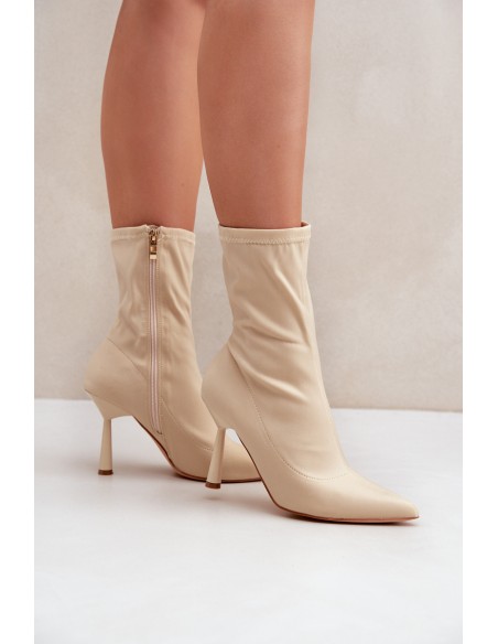 Fabric Stiletto Boots Light Beige Amune