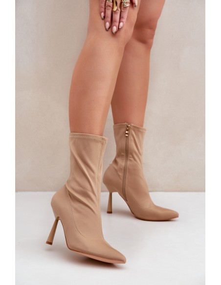 Fabric Stiletto Boots Dark Beige Amune