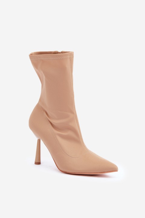 Fabric Stiletto Boots Dark Beige Amune
