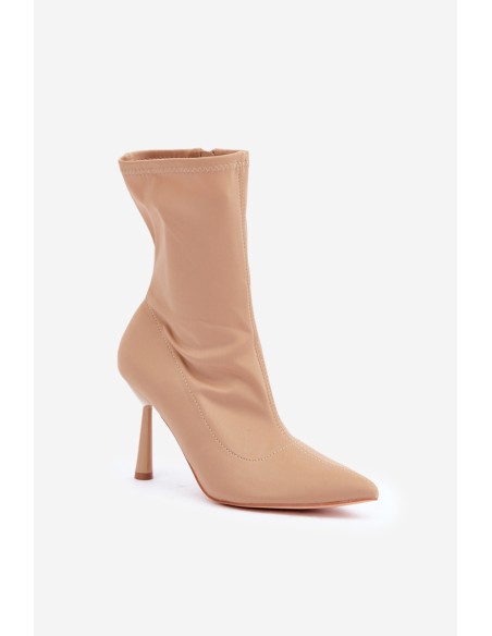 Fabric Stiletto Boots Dark Beige Amune